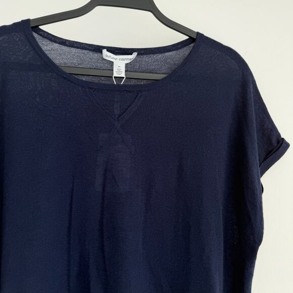 Autumn Cashmere Top Medium Navy Lagenlook Crop Lightweight Sweater Quiet Luxury - Picture 6 of 10